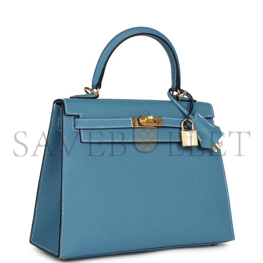 H**mes master kelly sellier 25 blue jean epsom gold hardware (25*17*7cm)